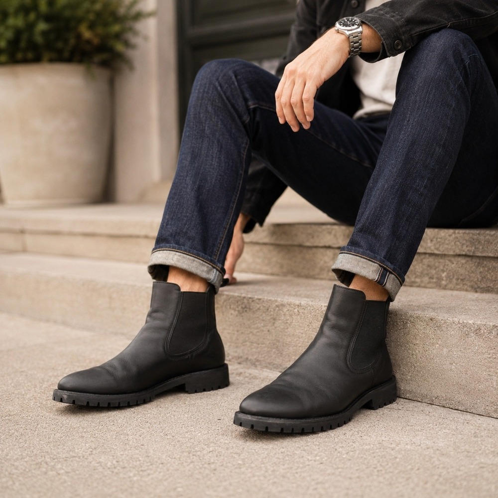 Thursday Boot Co Everyday Chelsea Boots Black Leather Vibram Lug Sole Men's 12.5